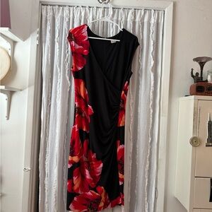 Elegant Black and Red Floral Dress